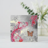 Invitation PAPILLON À PAILLÈTES Mariage Argent Floral (Debout devant)