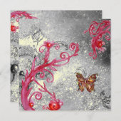 Invitation PAPILLON À PAILLETTES Mariage floral argenté (Devant / Derrière)