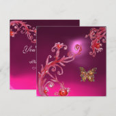 Invitation PAPILLON AMÉTHYSTE ROSE rouge vif (Devant / Derrière)