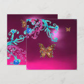 Invitation PAPILLON AMÉTHYSTE, violet bleu rose rouge vif (Devant / Derrière)