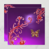 Invitation PAPILLON AMÉTHYSTE VIOLET rose rouge vif (Devant / Derrière)