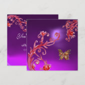 Invitation PAPILLON AMÉTHYSTE VIOLETTE rose rouge vif (Devant / Derrière)