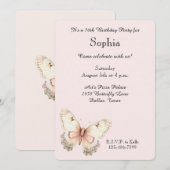 Invitation Papillon Anniversaire Crème Rose Pâle (Devant / Derrière)