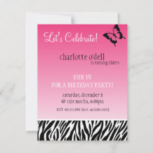 Invitation papillon ; anniversaire d'impression de zèbre