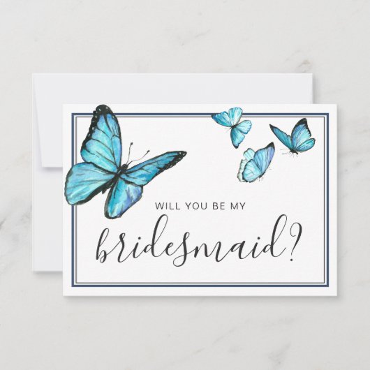 Invitation Papillon aquarelle bleue, demoiselle d'honneur (Devant)
