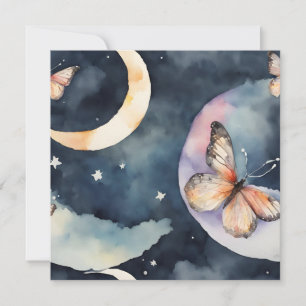 Invitation papillon aquarelle dans le ciel nocturne