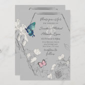 Invitation Papillon aquarelle et Mariage géométrique Fleur (Devant / Derrière)