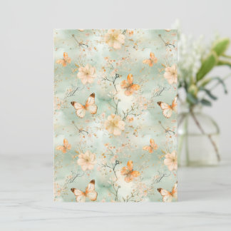 Invitation Papillon Aquarelle Floral Sauge Orange