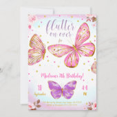 Invitation Papillon Aquarelle Rose (Devant)