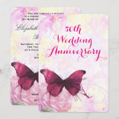 Invitation Papillon aquarelle violet pour mariage et annivers (Devant / Derrière)