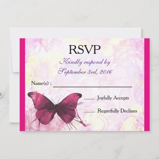 Invitation Papillon aquarelle violet sur RSVP rose (Devant)