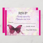 Invitation Papillon aquarelle violet sur RSVP rose (Devant / Derrière)