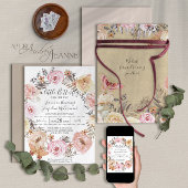 Invitation Papillon Aquarelle Wreath rose Floral Baby Girl