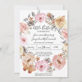 Invitation Papillon Aquarelle Wreath rose Floral Baby Girl (Devant)