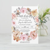 Invitation Papillon Aquarelle Wreath rose Floral Baby Girl (Debout devant)