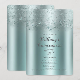 Invitation Papillon argent sarcelle aqua papillonnant Quincea
