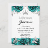 Invitation papillon argenté turquoise bleu rose quinceanera (Devant)