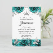 Invitation papillon argenté turquoise bleu rose quinceanera (Debout devant)