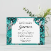 Invitation papillon argenté turquoise élégant rose quinceaner (Debout devant)