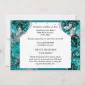 Invitation papillon argenté turquoise élégant rose quinceaner (Dos)