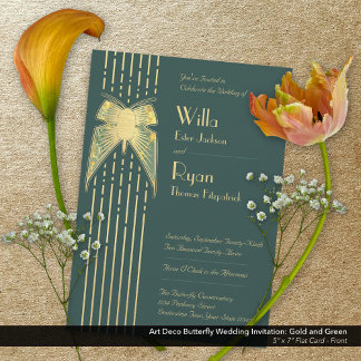 Invitation Papillon Art déco Mariage vert et or