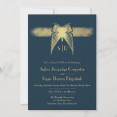 Invitation Papillon Art Déco Monogramme Mariage bleu et or (Devant)