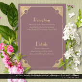 Invitation Papillon Art déco Monogramme Mariage rose et or