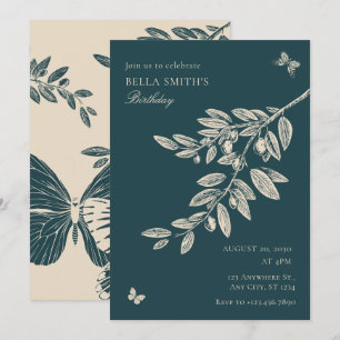 Invitation Papillon artistique floral à la crème verte