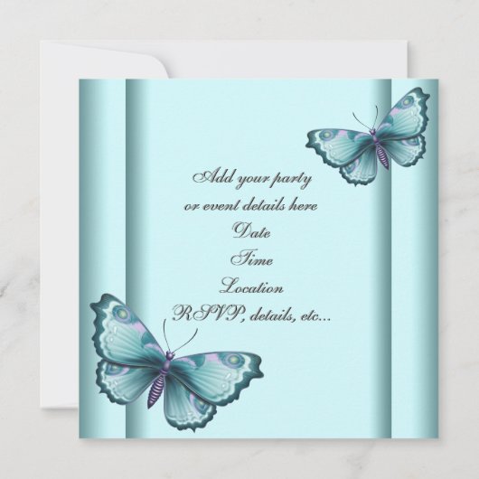 Invitation Papillon au cœur bleu sarcelle Fête bleu sarcelle (Dos)