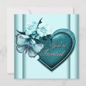 Invitation Papillon au cœur bleu sarcelle Fête bleu sarcelle (Devant)