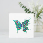 Invitation Papillon aux plumes de paon vert (Debout devant)
