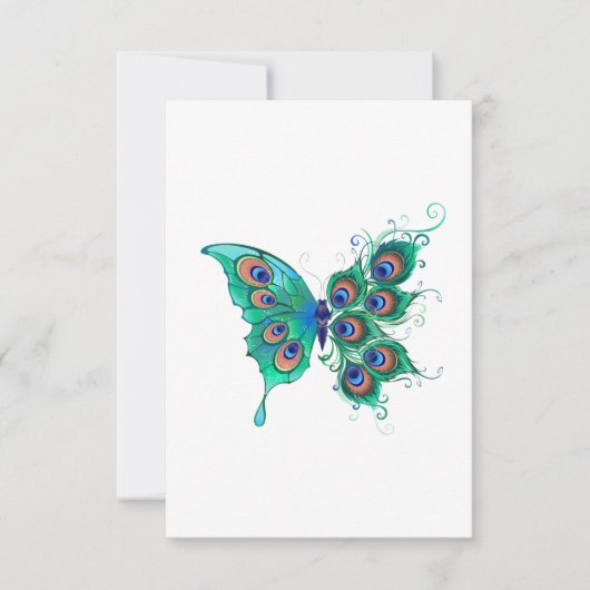 Invitation Papillon aux plumes de paon vert (Devant)