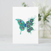 Invitation Papillon aux plumes de paon vert (Debout devant)