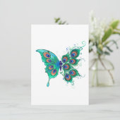 Invitation Papillon aux plumes de paon vert (Debout devant)