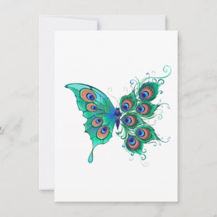Invitation Papillon aux plumes de paon vert