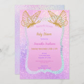 Invitation Papillon Baby shower fille Parties scintillant or (Devant / Derrière)