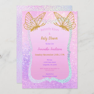 Invitation Papillon Baby shower fille Parties scintillant or 
