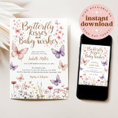 Invitation Papillon Baby shower Fille violet rose florale