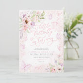 Invitation Papillon Baby shower rose (Debout devant)