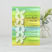 Invitation Papillon bat mitzvah Aquarelle Bleu Vert Jaune (Debout devant)