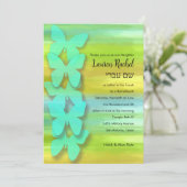 Invitation Papillon bat mitzvah Aquarelle Bleu Vert Jaune (Debout devant)