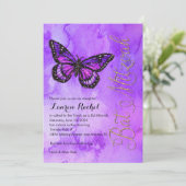 Invitation Papillon bat mitzvah violet et rose (Debout devant)