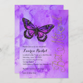 Invitation Papillon bat mitzvah violet et rose (Devant / Derrière)