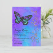 Invitation Papillon bat mitzvah violet et turquoise peint (Debout devant)