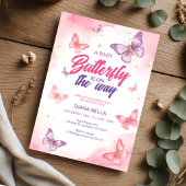Invitation Papillon bébé en route rose violet aquarelle