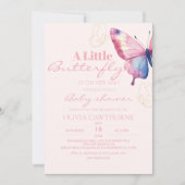 Invitation Papillon Bébé Fille Douche Aquarelle (Devant)