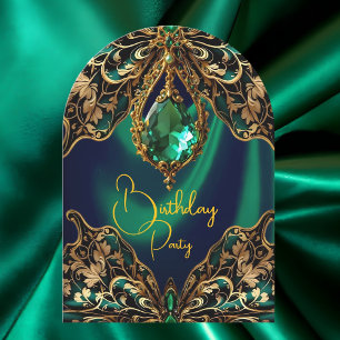 Invitation Papillon Bijou Vert Or Anniversaire Exotique