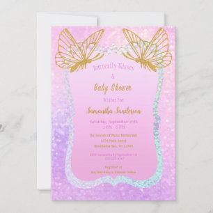 Invitation Papillon blanc Baby shower rose et or