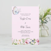 Invitation Papillon blanc et Mariage rose pâle Fleur sauvage (Debout devant)