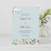 Invitation Papillon blanc et Mariage vert doux Fleur sauvage (Debout devant)